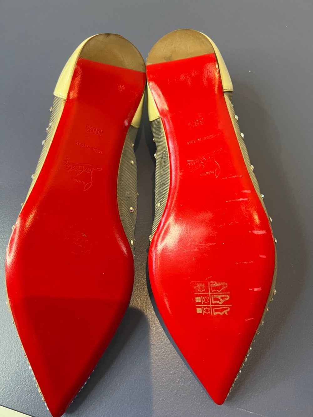 Christian Louboutin Follies Strass Ballet Flats Beige Mesh Leather EU 38.5 - Picture 8 of 12